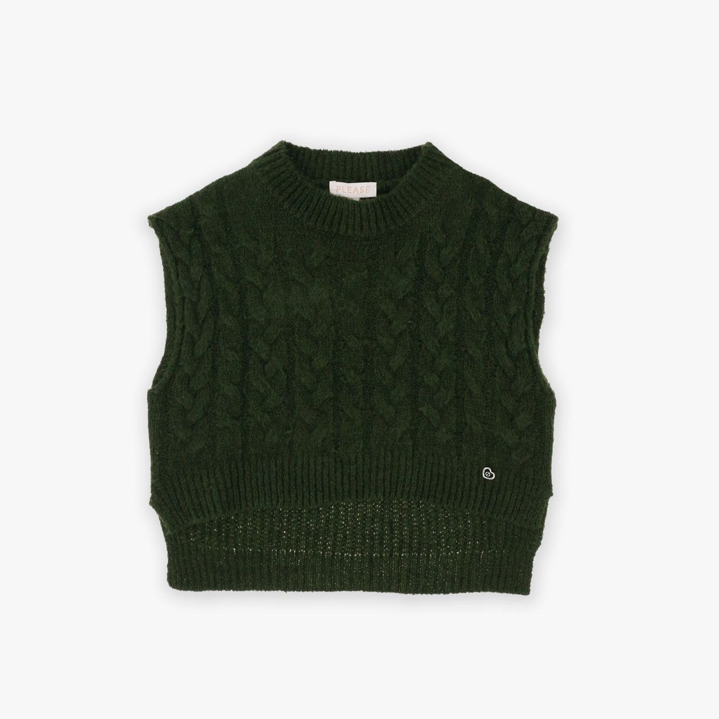 Please Maglioncino Gilet bambina monocolour con lavorazione intrecciata NB62230G55 verde