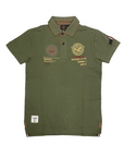 Aeronautica Italiana polo manica corta da uomo in cotone pique, patch e ricami 010387 verde militare