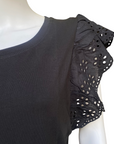 Abito smanicato nero Astrolabio da donna modello M787M 500, elegante vestito italiano in cotone elasticizzato - spalla