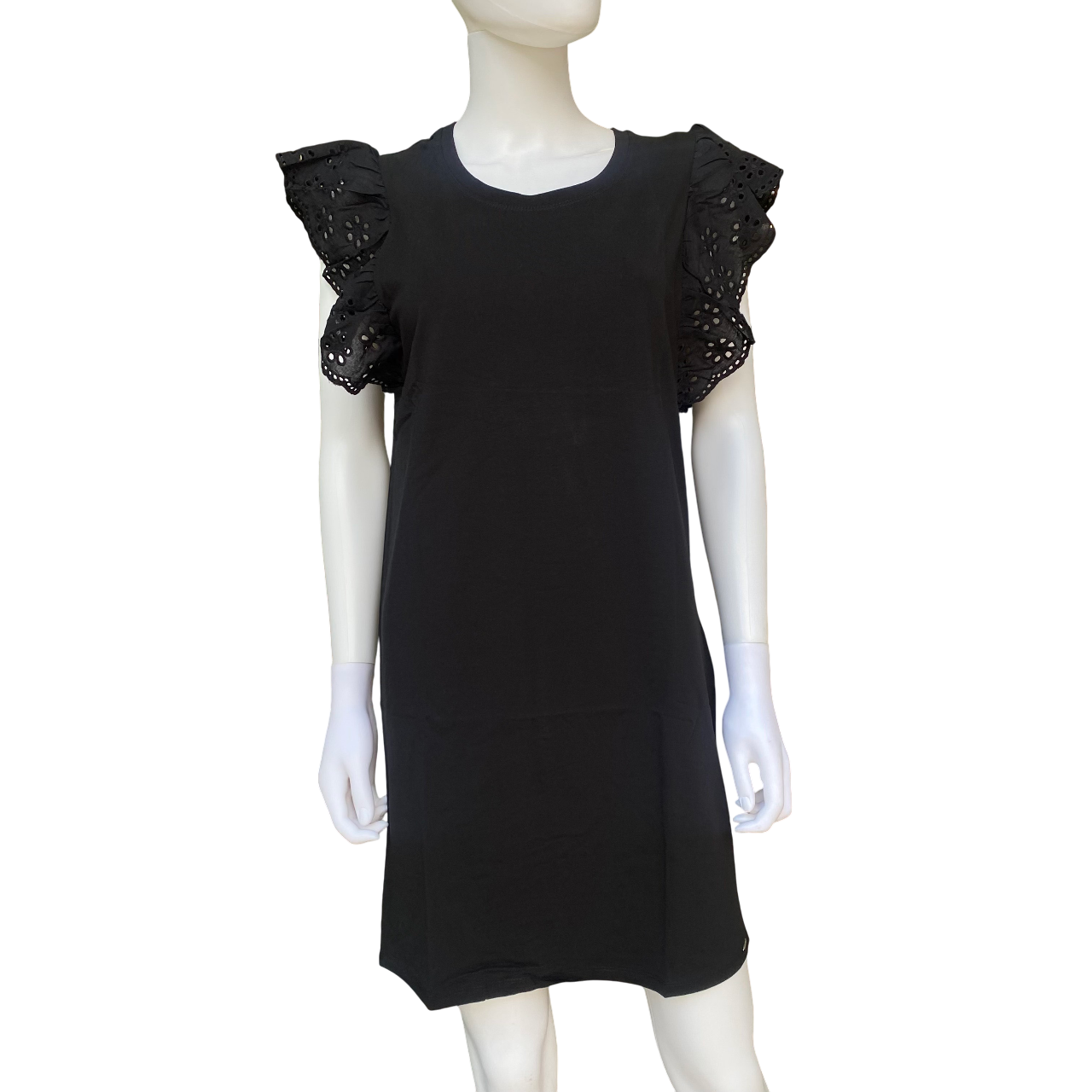 Abito smanicato nero Astrolabio da donna modello M787M 500, elegante vestito italiano in cotone elasticizzato - frontale