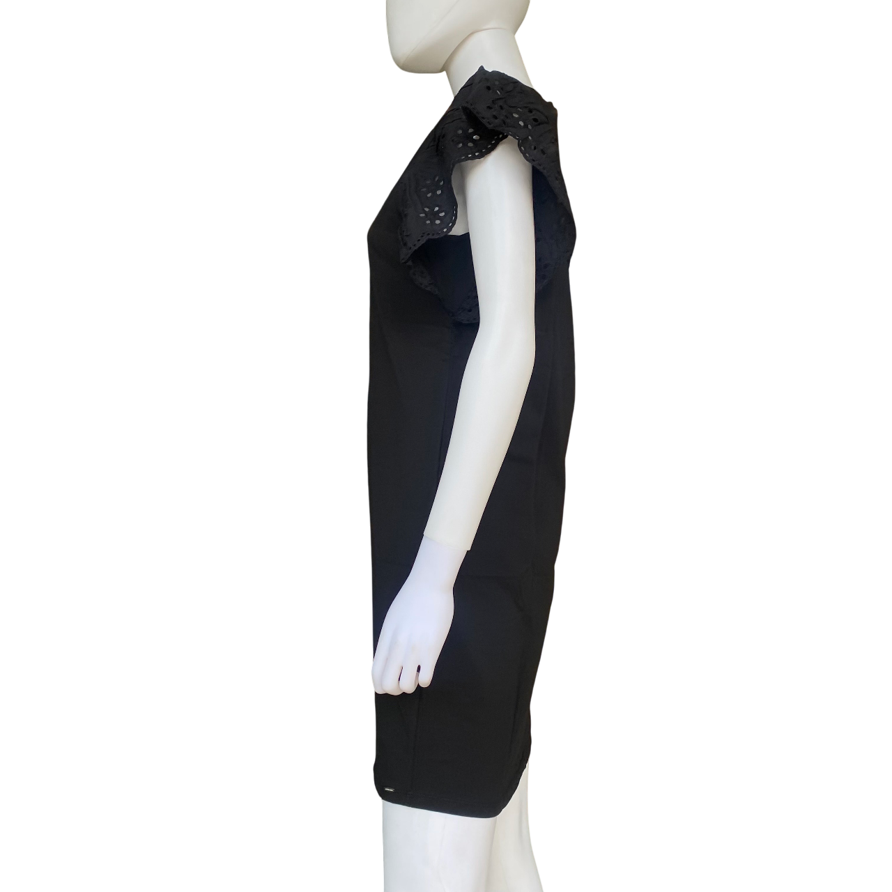 Abito smanicato nero Astrolabio da donna modello M787M 500, elegante vestito italiano in cotone elasticizzato - laterale