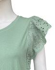 Abito smanicato verde Astrolabio da donna modello M78M 671, elegante vestito italiano in cotone elasticizzato - spalla