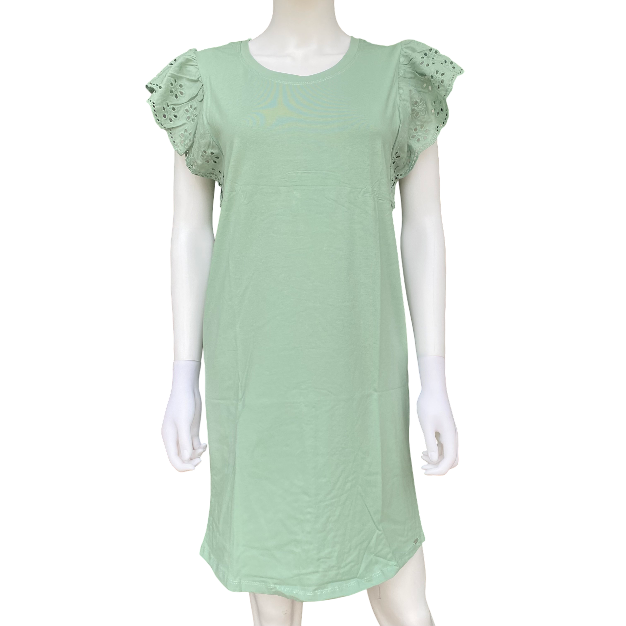 Abito smanicato verde Astrolabio da donna modello M78M 671, elegante vestito italiano in cotone elasticizzato - frontale