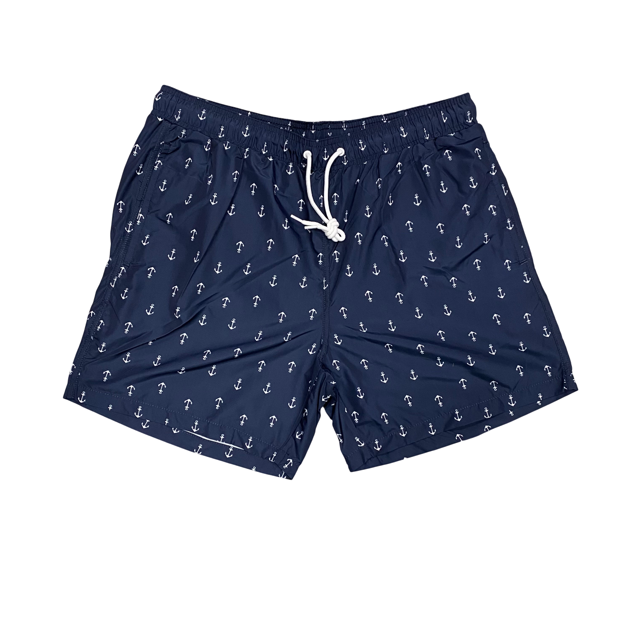 Costume blu a pantaloncino Astrolabio da uomo modello M98J 956 con fantasia ancora, stile nautico ideale per spiaggia e mare - frontale
