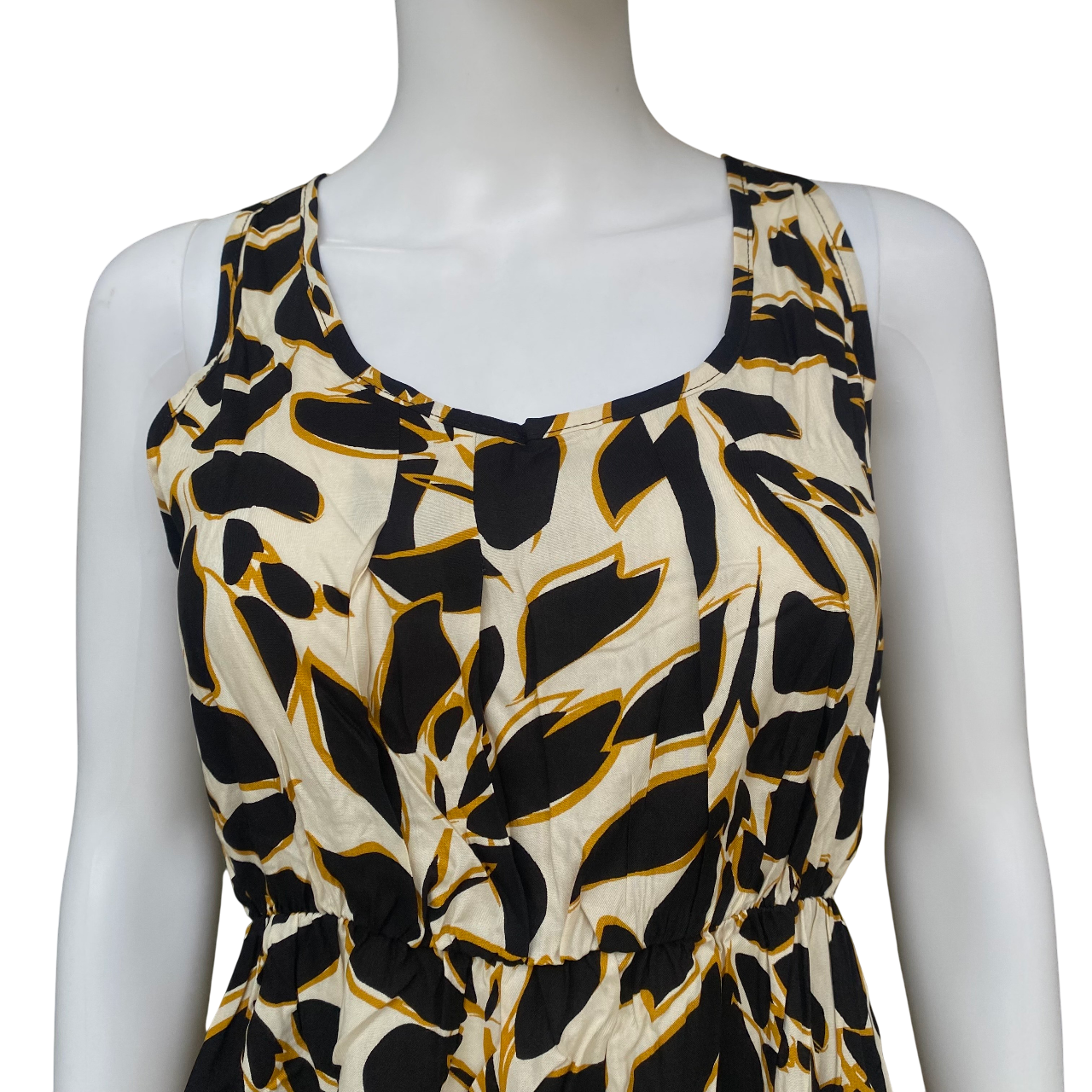 estito smanicato Astrolabio CA6F 500 nero da donna con motivo a fantasia, elegante abito versatile per ogni occasione - scollatura