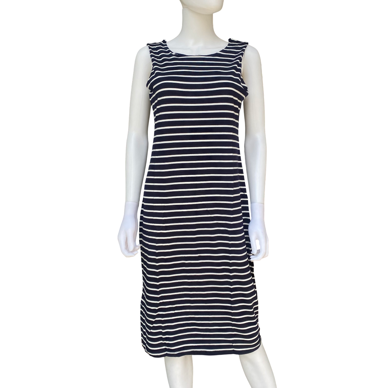 Vestito a righe smanicato Astrolabio M86M 956 blu da donna, elegante abito estivo con motivo nautico - frontale