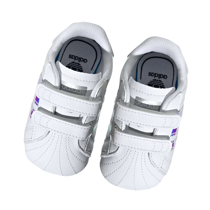 Adidas Original sneakers da culla per bambina Superstar Crib BD8000 bianco iridescente