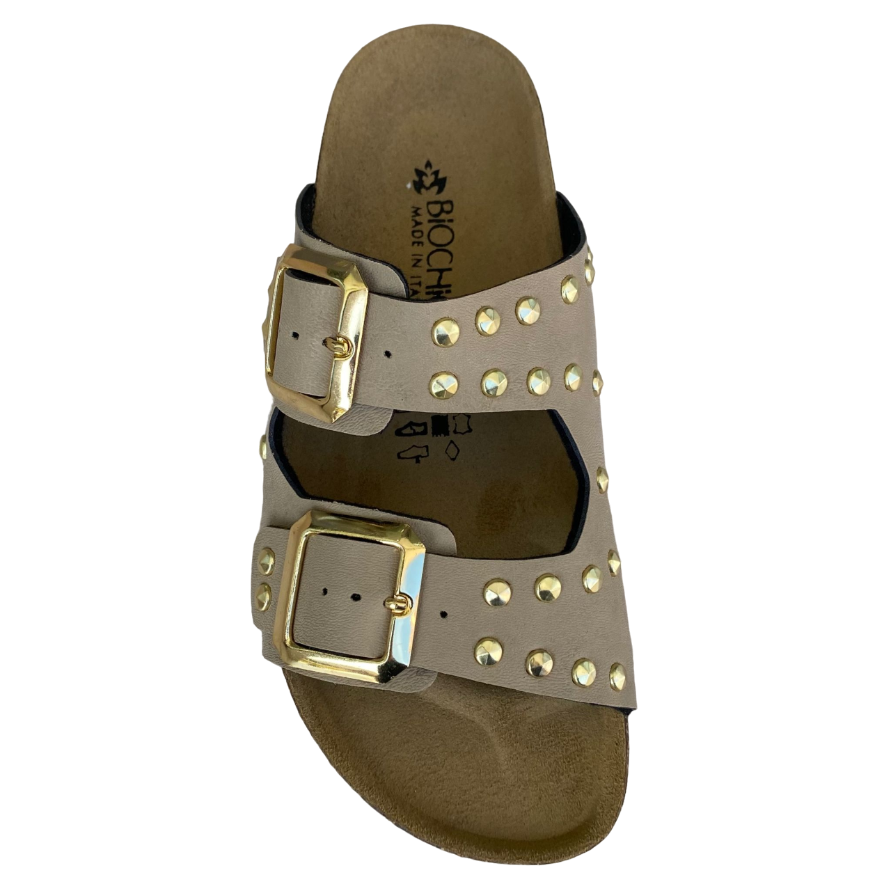 Biochic women's sandal with 2 bands with studs and adjustable buckles Bipel BC4003B sand
