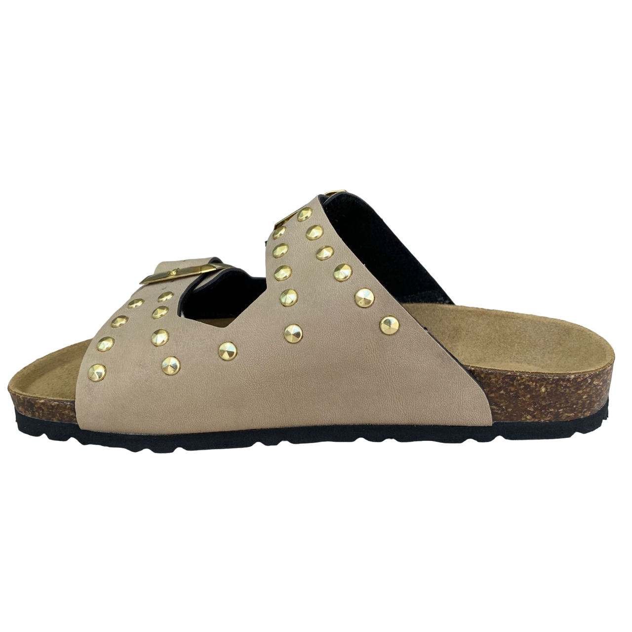 Biochic women's sandal with 2 bands with studs and adjustable buckles Bipel BC4003B sand