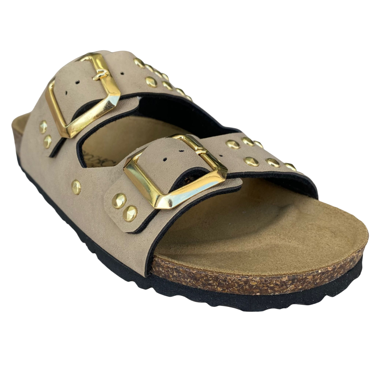 Biochic women's sandal with 2 bands with studs and adjustable buckles Bipel BC4003B sand