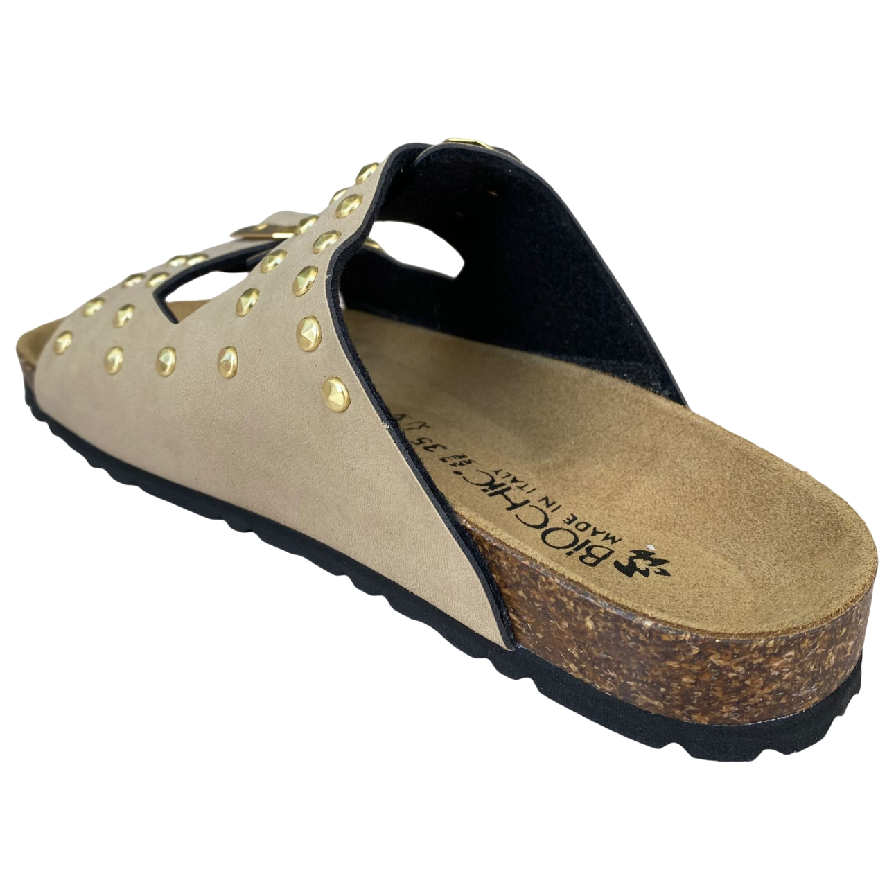 Biochic women's sandal with 2 bands with studs and adjustable buckles Bipel BC4003B sand