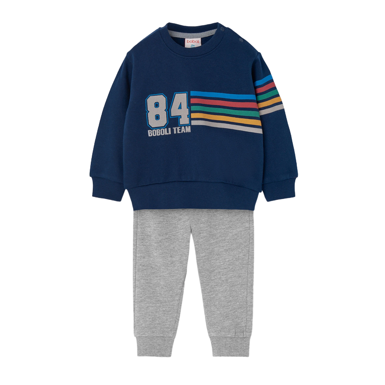Boboli Completo in felpa per neonato maschio, felpa girocollo e pantaloni 309091-2440 blu-grigio