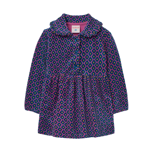 Boboli Vestito di velluto a coste per neonato con stampa floreale 249173-9512 viola-blu