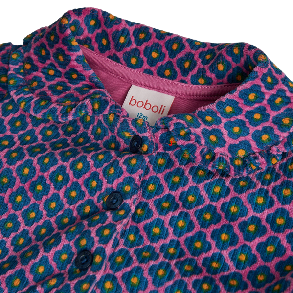 Boboli Vestito di velluto a coste per neonato con stampa floreale 249173-9512 viola-blu