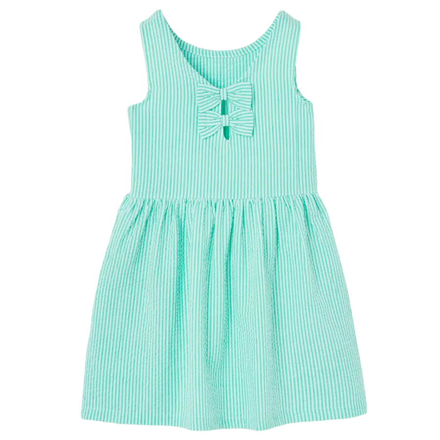 Boboli little girl's dress in striped poplin 446150-9144 verdeacqua