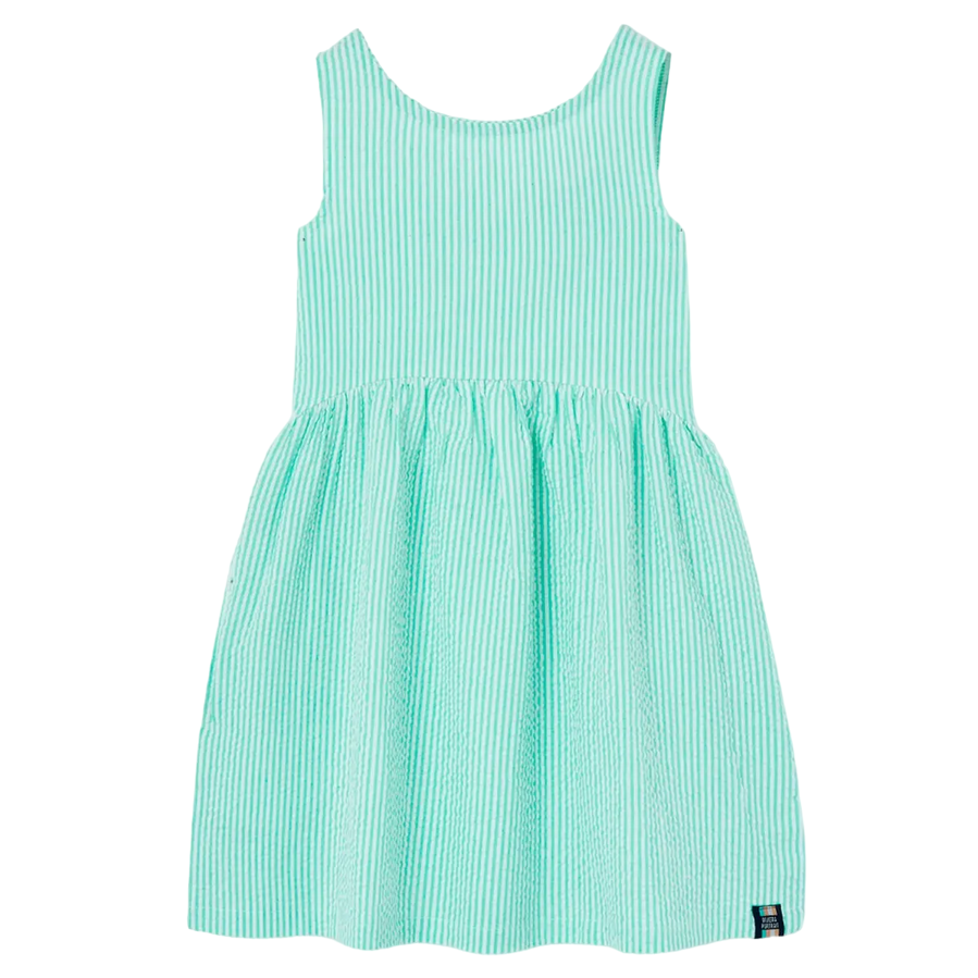 Boboli little girl's dress in striped poplin 446150-9144 verdeacqua