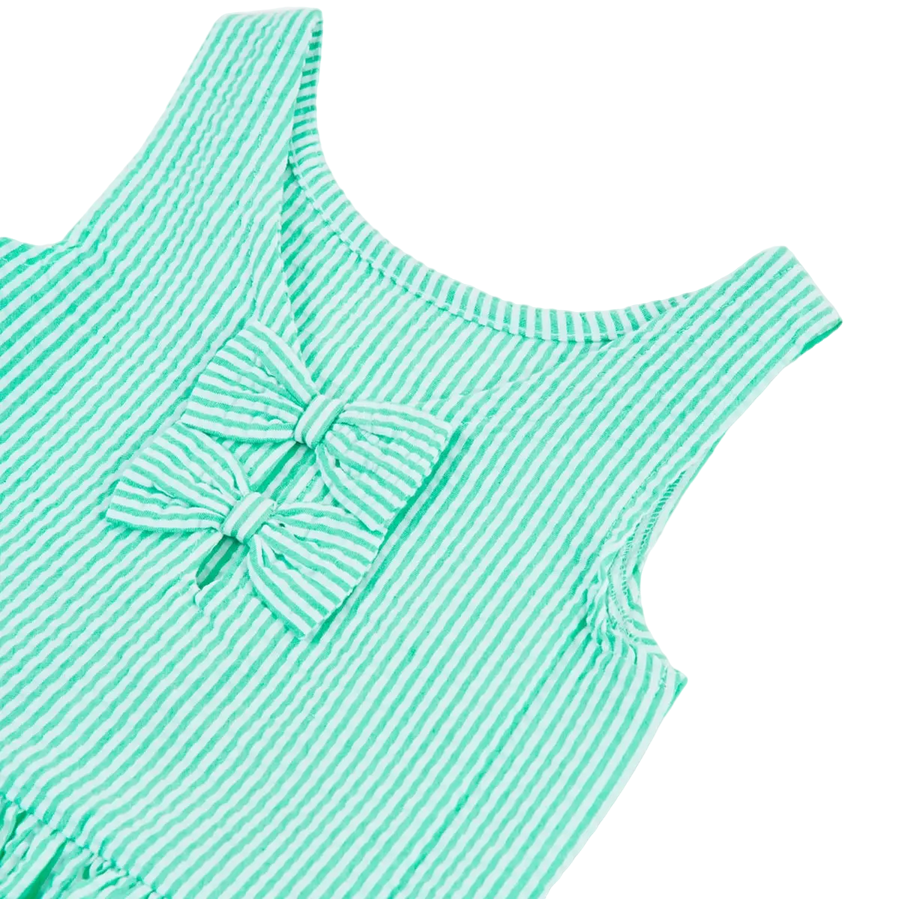 Boboli little girl's dress in striped poplin 446150-9144 verdeacqua