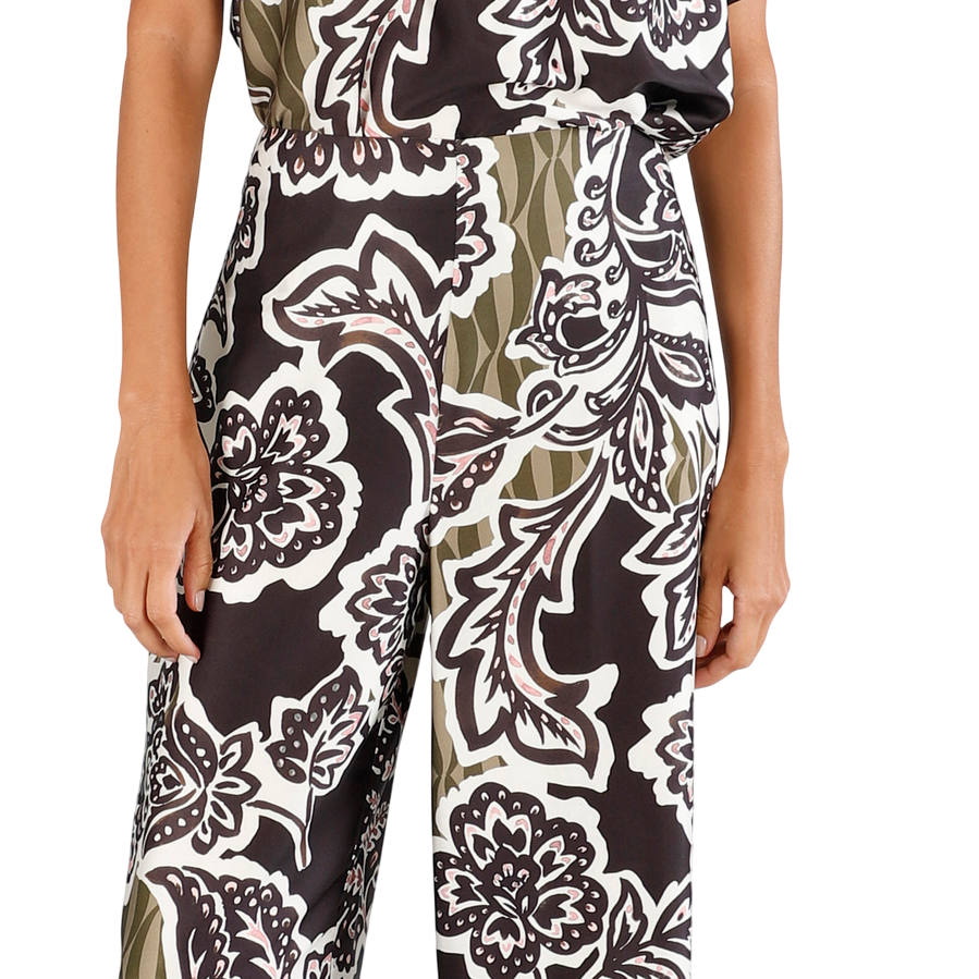 CafèNoir pantalone palazzo da donna in satin stampato JP0245 S042 fiore multinero