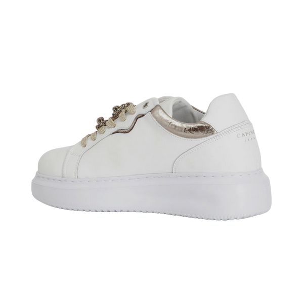 CafèNoir women's sneakers shoe with laminated inserts and jewel C1DE1013 W083 white-peach