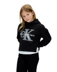 Calvin Klein Felpa con Cappuccio Unisex Junior Festiva Grafica Pile IG0IG03018BHE Nero - vista logo