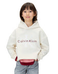 Calvin Klein Felpa con Cappuccio Unisex Junior Festiva Grafica Pile IG0IG03018PGB Panna - vista frontale