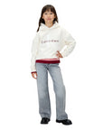 Calvin Klein Felpa con Cappuccio Unisex Junior Festiva Grafica Pile IG0IG03018PGB Panna - vista frontale integrale