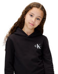 Calvin Klein Felpa con Cappuccio Unisex Junior IU0IU00712BEH Nera - dettaglio logo
