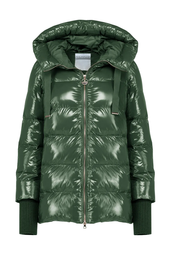 Censured Giacca piumino sintetico con cappuccio da donna in nylon lucido JW C037 T GNY3 370 verde oceano