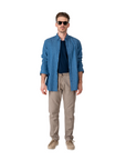 Censured camicia da uomo a maniche lunghe in lino Button Down SMC230TLCT5 26 blu indaco