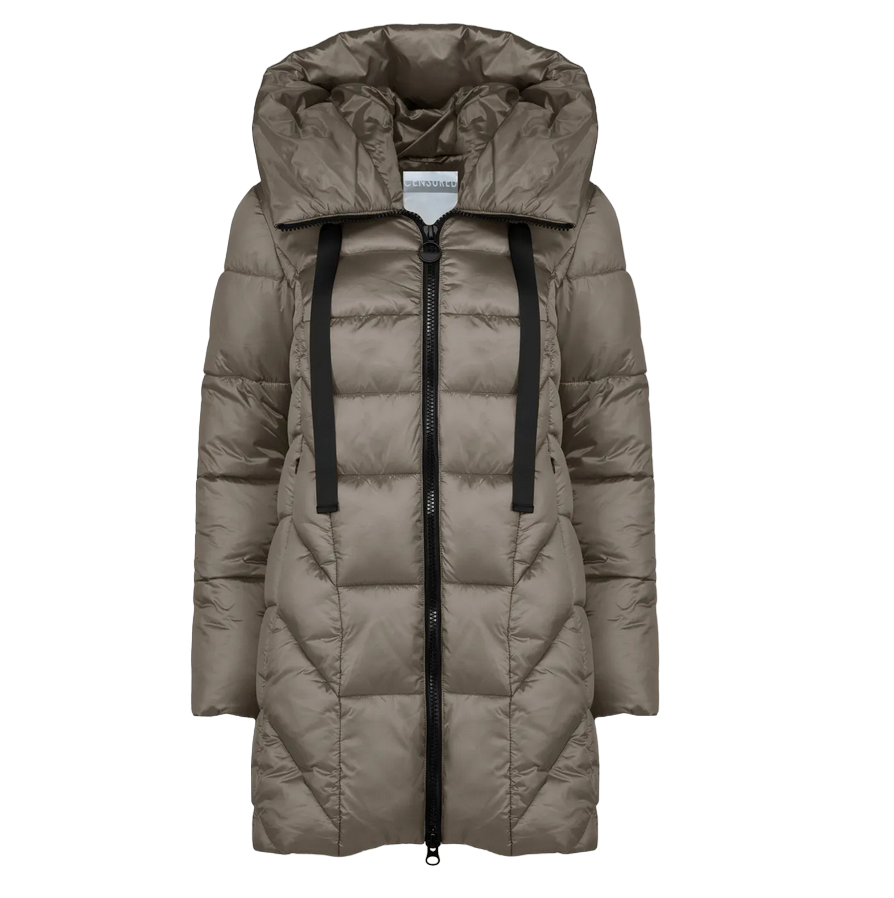 Censured piumino da donna con collo alto e cappuccio CW 4052 T NTT3 104 bronzo