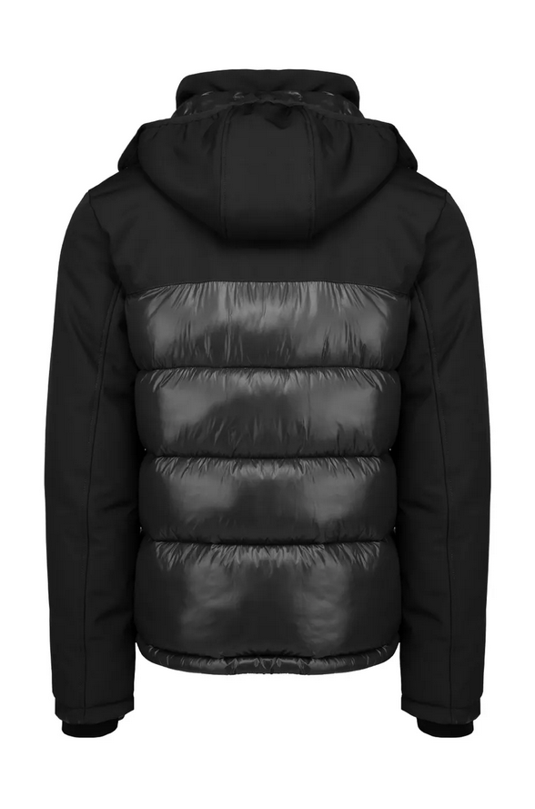 Censured short men's down jacket with hood and smooth sleeves JM C112 T HLN3 90 black