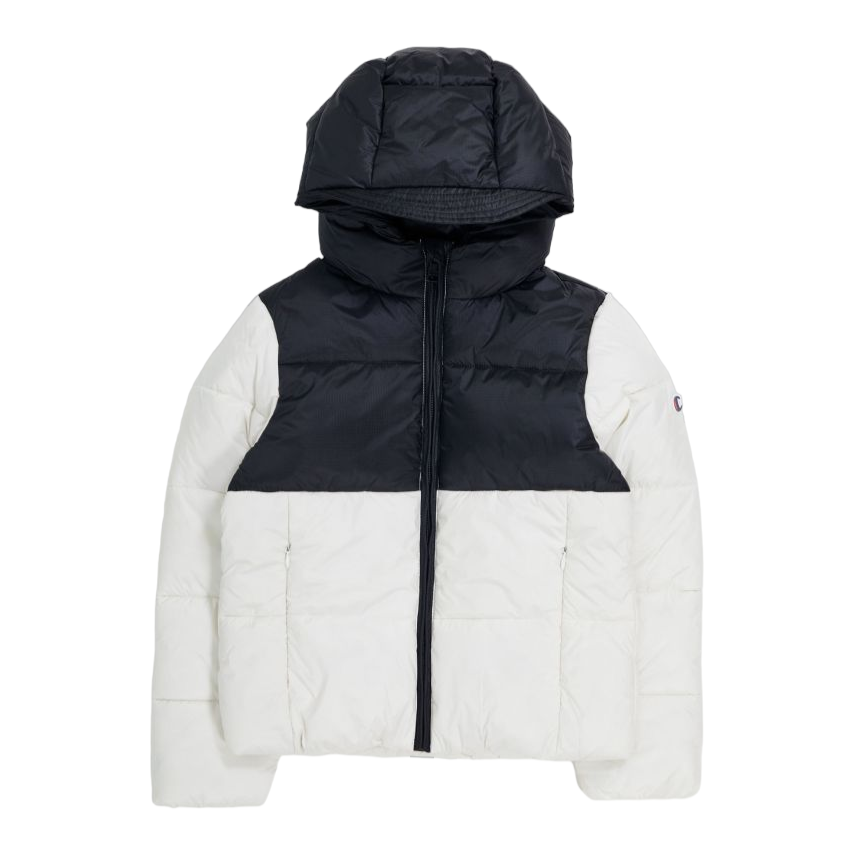 Champion Giubbotto con cappuccio da ragazzo 404832 WW036 bianco-nero