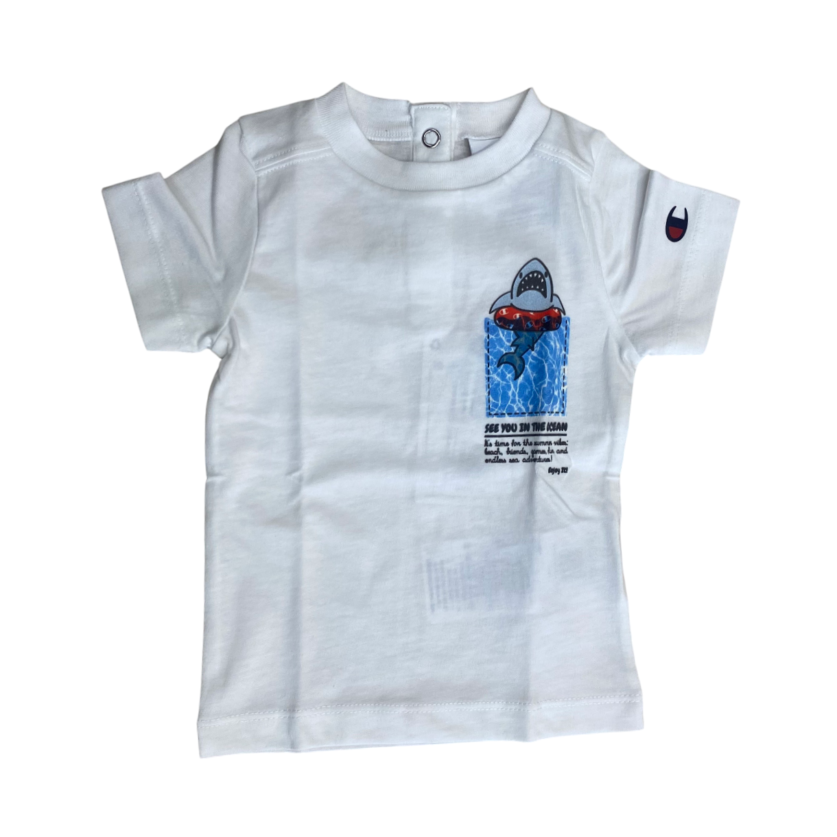 Set estivo Champion per bambini modello 307065 WW001 bianco e blu, completino infant originale - maglia
