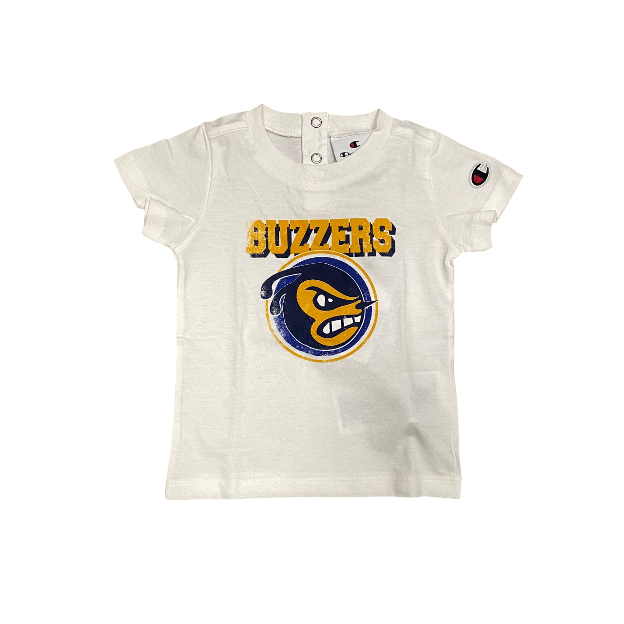 Champion completo sportivo da bambino con maglietta girocollo con stampa e pantaloncino 307013 WW001 bianco-blu