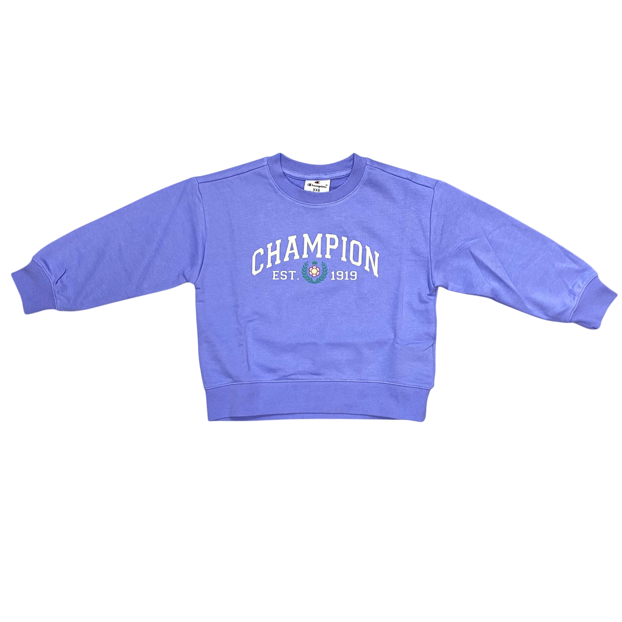 Champion tuta sportiva da bambina con felpa girocollo e leggings 405120 VS097 violetto-blu