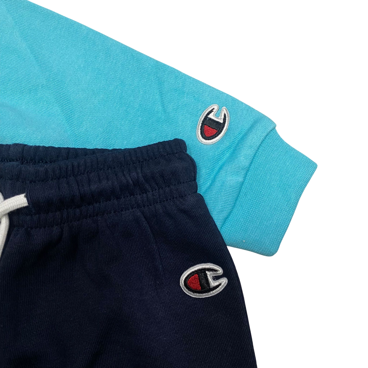 Champion tuta sportiva da bambino con felpa girocollo con ricamo 307054 BS184 celeste-blu