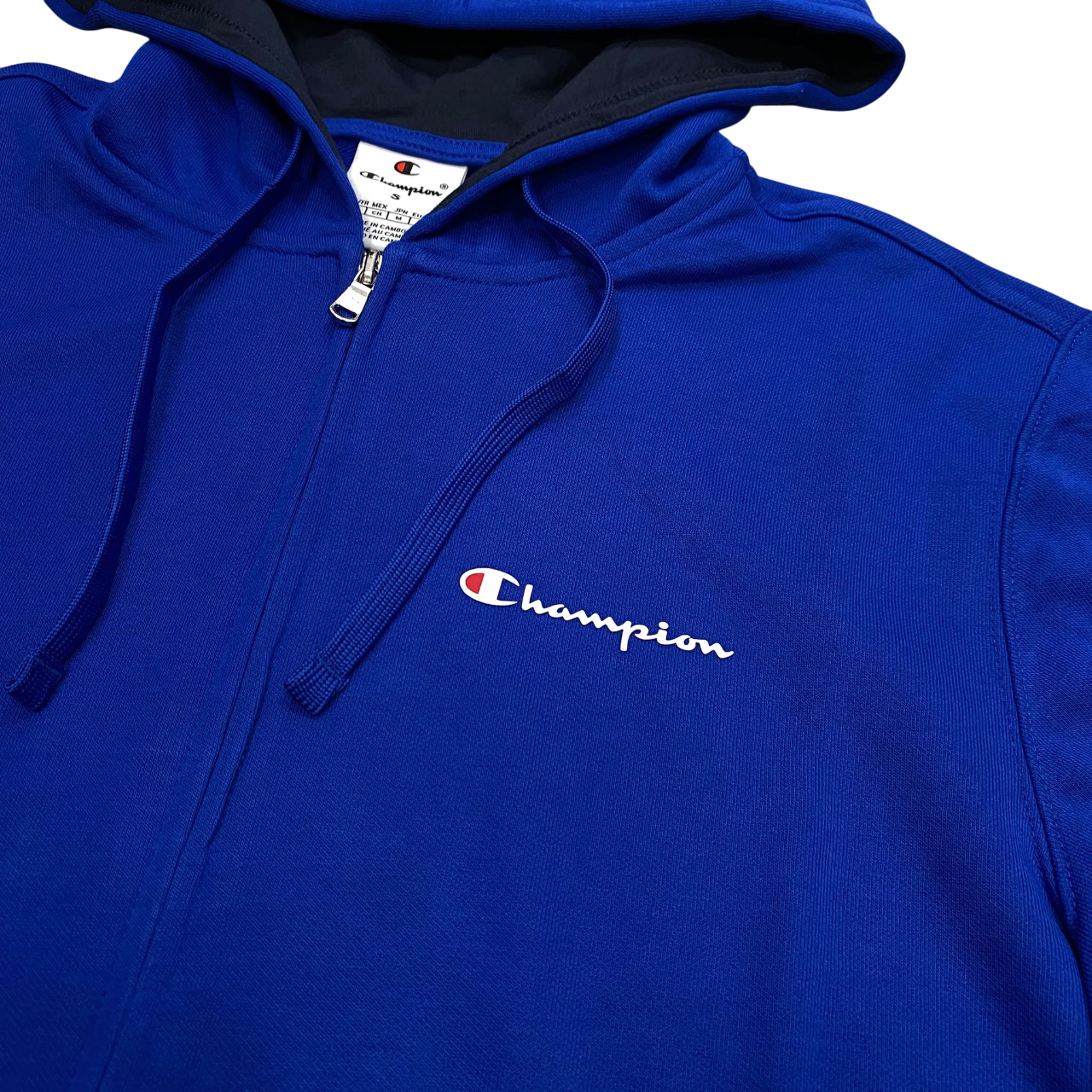 Champion tuta sportiva da uomo in cotone garzato con cappuccio e cerniera intera 221166 BS008 azzurro-blu