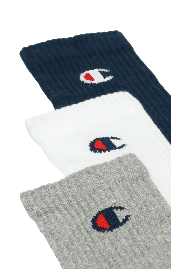 Champion calzino di media altezza con logo C U34578 BS517 grigio-bianco-blu. Confezione da 3 paia
