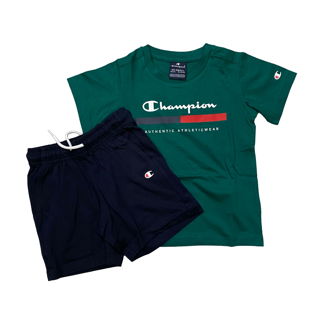 Champion completino da ragazzo maglietta e pantaloncino 306698 GS571 verde blu