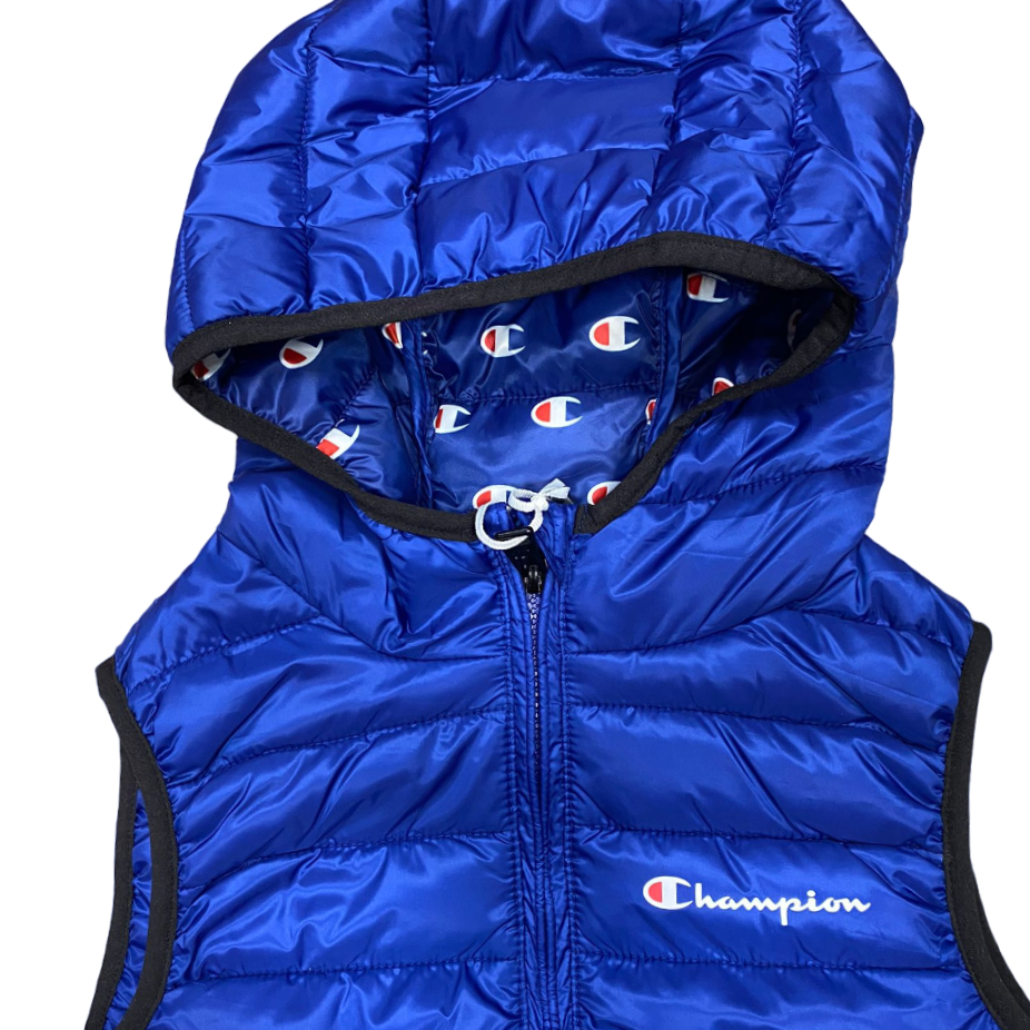 Champion giubbino smanicato con cappuccio da bambino 306774 blu oltre mare