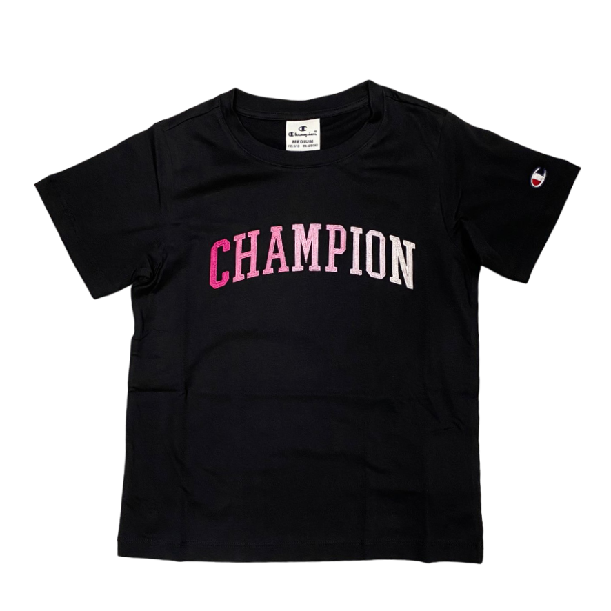 Champion maglietta manica corta da ragazza con scritta avanti 404988 nero