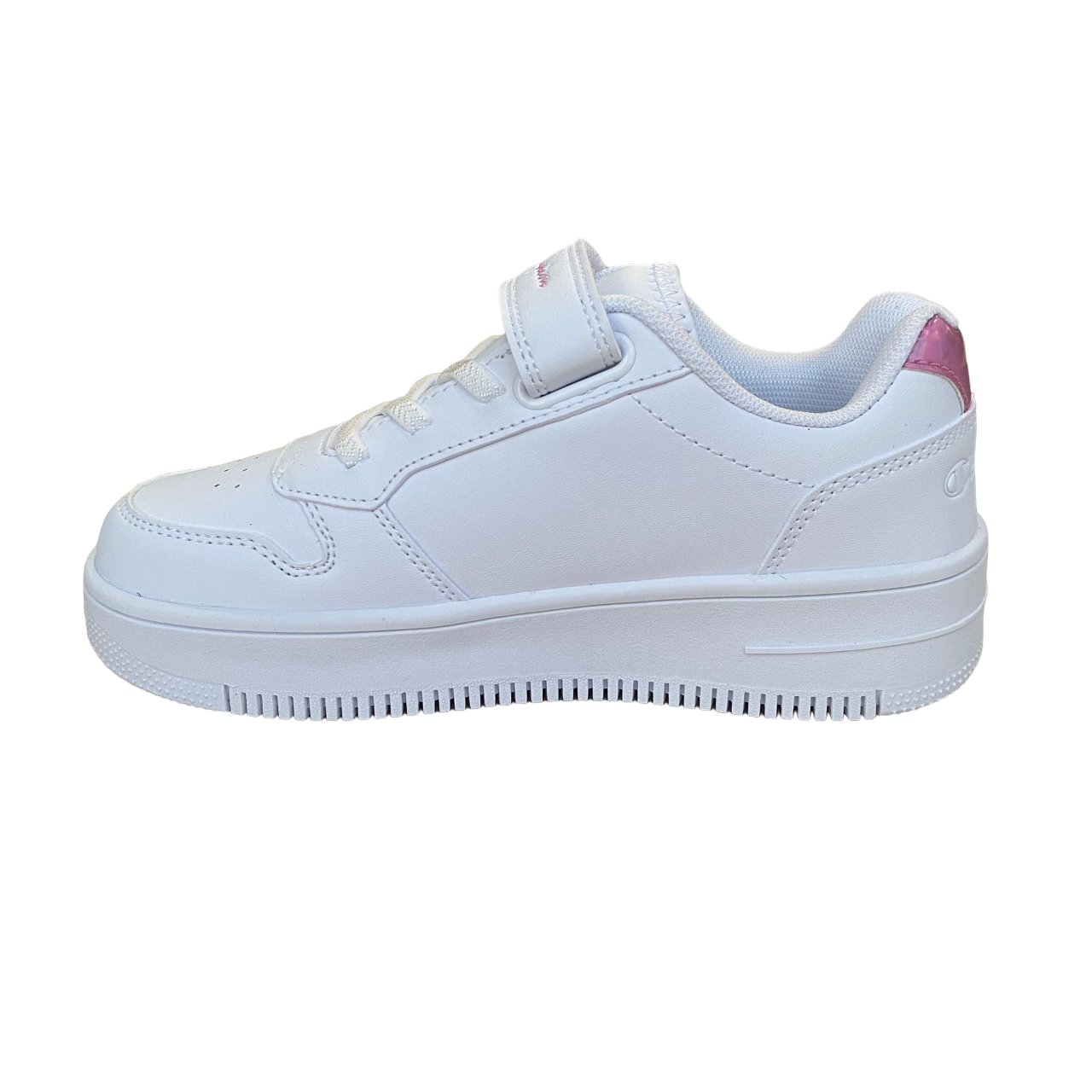 Champion scarpa sneakers da bambina con logo glitterato laccio elastico e velcro S32830-WW010 bianco-rosa