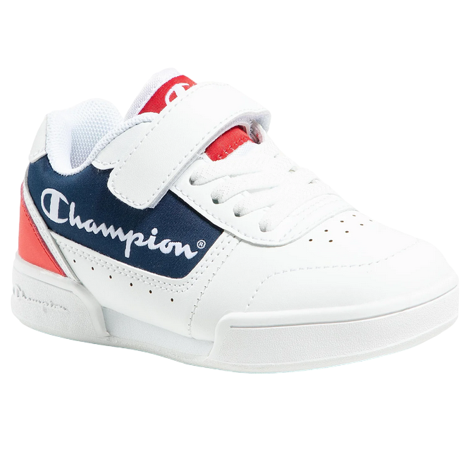 Champion scarpa sneakers da bambino con laccio elastico e velcro Low Cut Court S31924 bianco-blu
