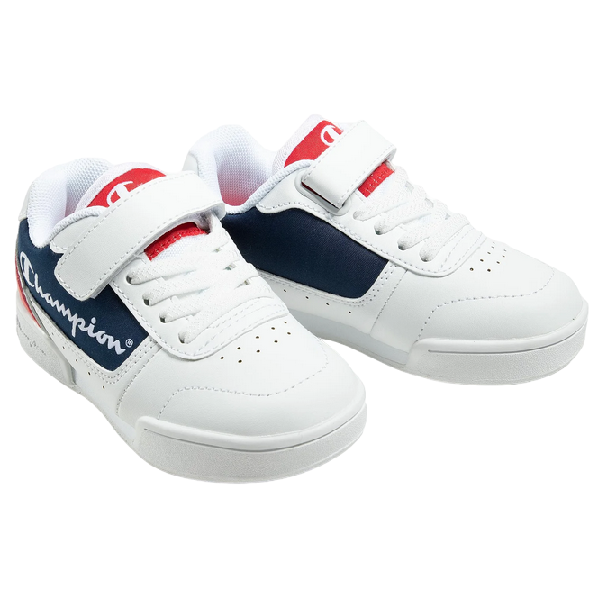 Champion scarpa sneakers da bambino con laccio elastico e velcro Low Cut Court S31924 bianco-blu