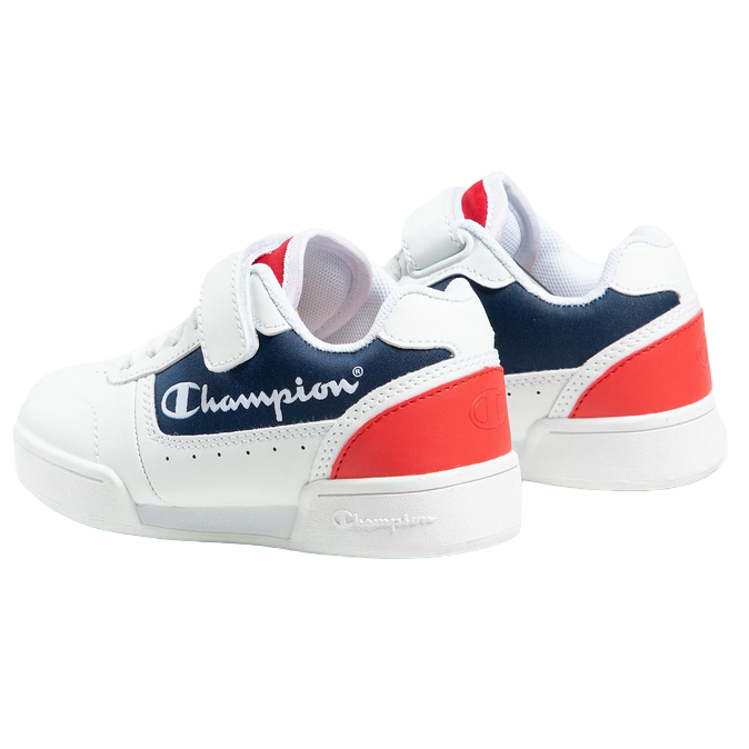 Champion scarpa sneakers da bambino con laccio elastico e velcro Low Cut Court S31924 bianco-blu