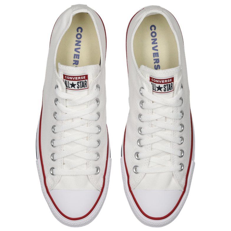 Dettaglio patch Chuck Taylor All Star OX M7652C, sneakers bianche basse autentiche Converse