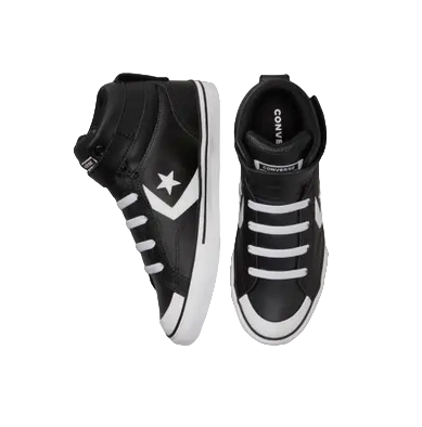 Sneakers Converse Pro Blaze Junior A01072C nere alte in pelle con chiusura velcro e laccio elastico per ragazzi, scarpe sportive comode e resistenti, vista dall'alto