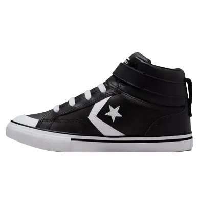 Sneakers Converse Pro Blaze Junior A01072C nere alte in pelle con chiusura velcro e laccio elastico per ragazzi, scarpe sportive comode e resistenti, vista esterna