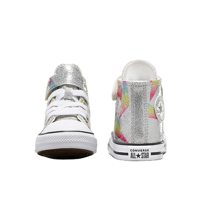 Converse scarpa sneakers da bambina glitterata con laccio elastico e velcro A04739C argento-bianco