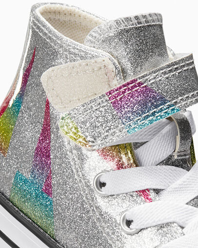 Converse scarpa sneakers da bambina glitterata con laccio elastico e velcro A04739C argento-bianco